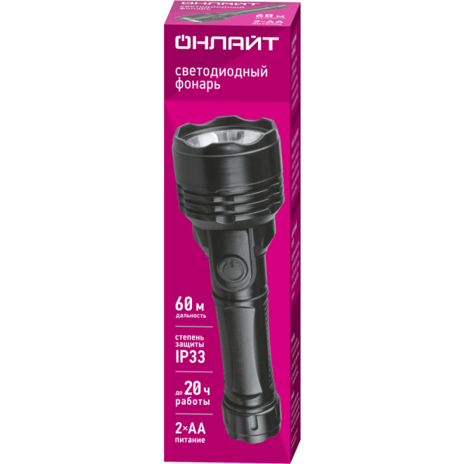 Фонарь светодиодный ручной 90 853 OPT-CP05-2AA пласт. 1LED 0.5 Вт 1реж. 40лм IP33 ОНЛАЙТ 90853