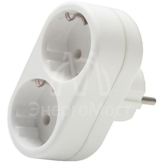 Разветвитель 2-м плоский с заземл. 16А 3500Вт 250В бел. DОМТОК 2653