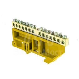 Шина нулевая N 6х9 14 отверстий желтый изолятор на DIN-рейку латунь PROxima EKF sn0-63-14-dz