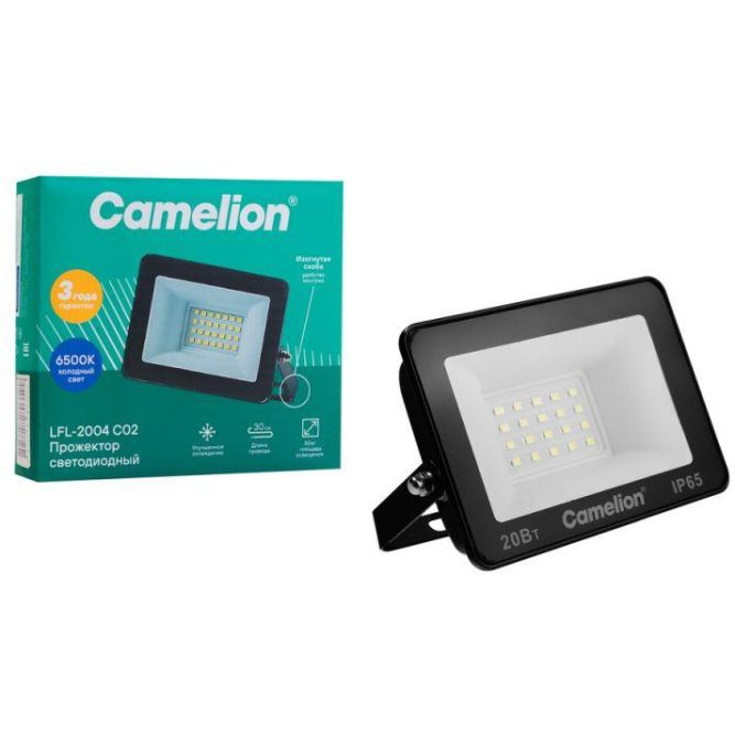 Прожектор светодиодный LFL-2004 C02 LED SMD 20Вт IP65 6500К 2000лм 230В 113х102х24 черн. Camelion 16330