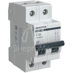 Выключатель автоматический модульный 2п C 50А 4.5кА ВА47-29М GENERICA MVA21-2-050-C-G