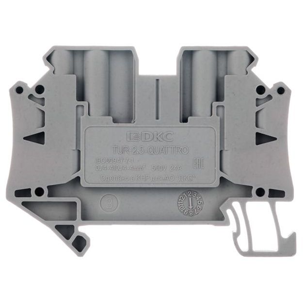 Клемма проходная винтовой зажим 4 точки подключения 2.5кв.мм сер. DKC TUR-2.5-QUATTRO