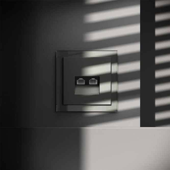 Розетка компьютерная 2-м СП S70 RJ45 + RJ45 кат.6 механизм титан Voltum VLS060206