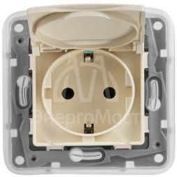Механизм розетки 1-м СП Etika 2К+З 16А IP44 защ. шторки с заземл. с защ. крышкой безвинт. зажимы сл. кость Leg 672332