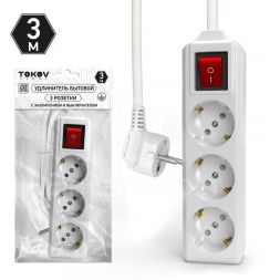 Удлинитель 3х3м с заземл. с выкл. 10А 3х1.5 TOKOV LIGHT TKL-C01-BU3-3-1.5-ZV