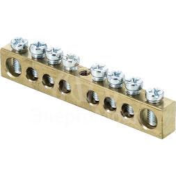 Шина PEN &amp;quot;ноль-земля&amp;quot; 6х9 8 отвер. латунь крепеж по центру PROxima EKF sn0-63-08