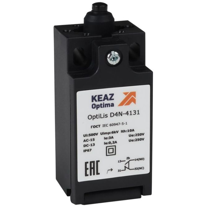 Выключатель концевой OptiLiS D4N-4131 толкатель пластик. EN 50047 XCKN2112P20 КЭАЗ 365302