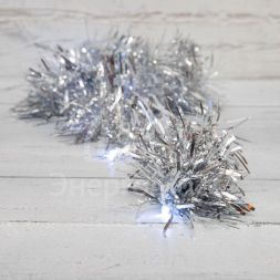 Гирлянда светодиодная &amp;quot;Мишура&amp;quot; серебр. 1.5м 10LED бел. провод прозр. 2хAA (батарейки не в комплекте) Neon-Night 304-011