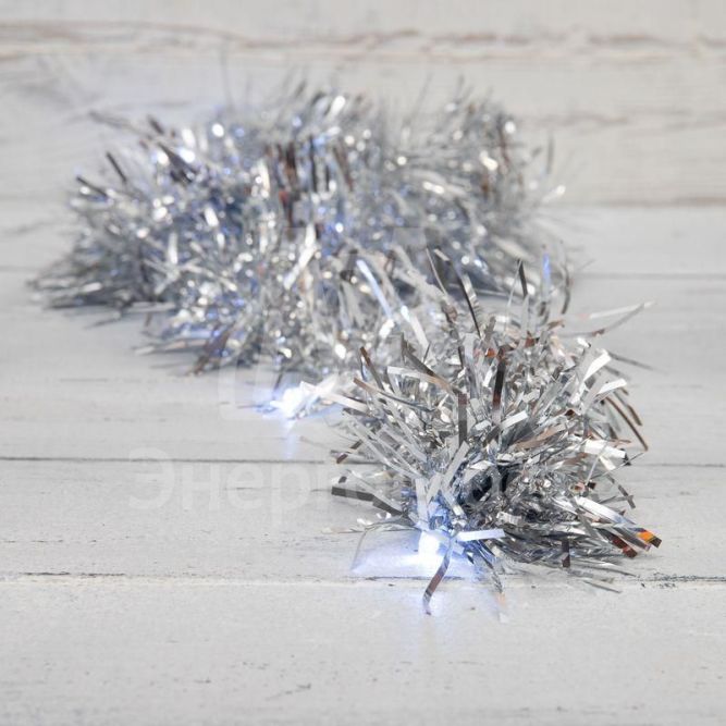 Гирлянда светодиодная &amp;quot;Мишура&amp;quot; серебр. 1.5м 10LED бел. провод прозр. 2хAA (батарейки не в комплекте) Neon-Night 304-011