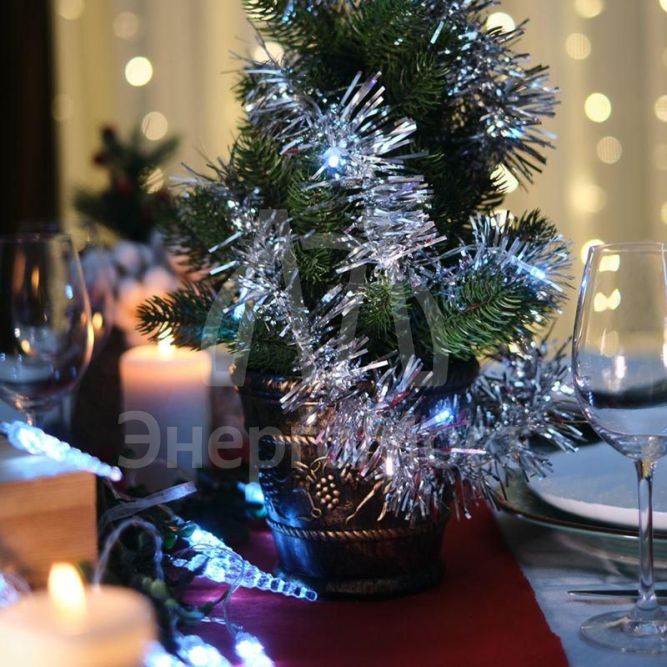 Гирлянда светодиодная &amp;quot;Мишура&amp;quot; серебр. 1.5м 10LED бел. провод прозр. 2хAA (батарейки не в комплекте) Neon-Night 304-011