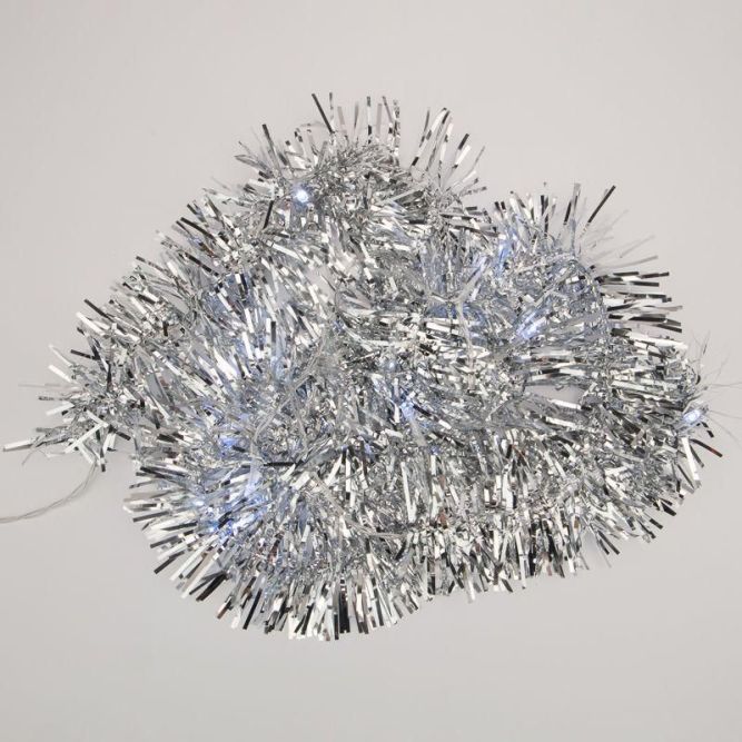 Гирлянда светодиодная &amp;quot;Мишура&amp;quot; серебр. 1.5м 10LED бел. провод прозр. 2хAA (батарейки не в комплекте) Neon-Night 304-011