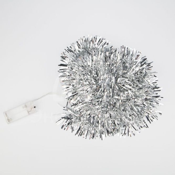 Гирлянда светодиодная &amp;quot;Мишура&amp;quot; серебр. 1.5м 10LED бел. провод прозр. 2хAA (батарейки не в комплекте) Neon-Night 304-011