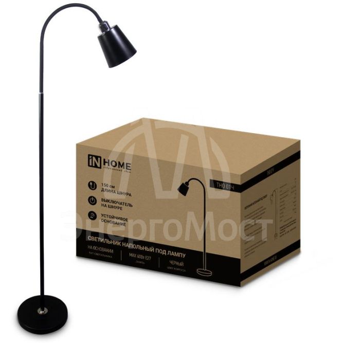 Светильник ТНО 01Ч 60Вт E27 230В торшер напольный под лампу на основании черн. IN HOME 4690612042657