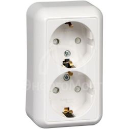 Розетка 2-м ОП Прима 16А 250В защ. шторки с заземл. (розн. упак.) бел. SchE RA16-214-BI