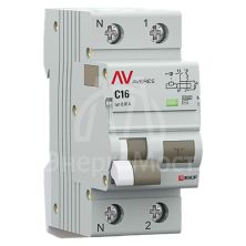 Выключатель автоматический дифференциального тока 2п (1P+N) C 16А 10мА тип AC 6кА DVA-6 AVERES EKF rcbo6-1pn-16C-10-ac-av