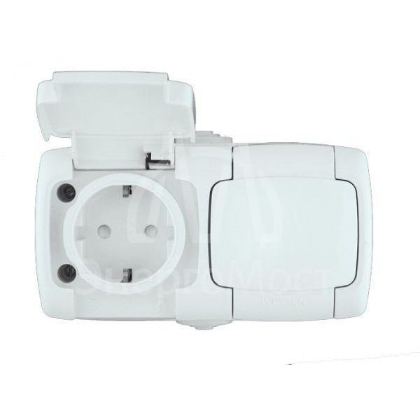 Розетка 2-м ОП Рондо 16А IP44 250В с защ. крышкой защ. шторки с заземл. бел. SchE RA16-227B-BI