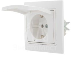 Розетка 1-м СП Мира с защ. крышкой керам. с заземл. бел./бел. LEZARD 701-0202-123
