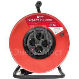 Удлинитель на катушке 4х50м с заземл. 16А IP20 Гефест 2.0 КГ 3х2.5 3.5кВт предохр. PROxima EKF UKG02-16-R325-4-50