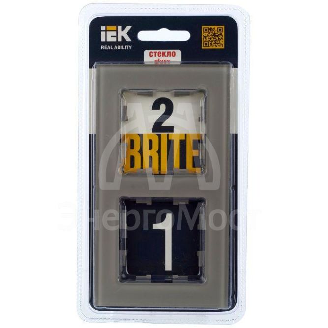 Рамка 2-м BRITE РУ-2-2-БрД стекло дым. IEK BR-M22-G-K30
