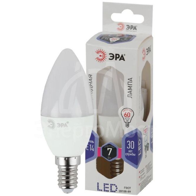 Лампа светодиодная B35-7W-860-E14 свеча 560лм ЭРА Б0031400