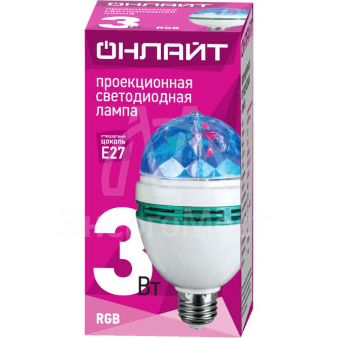 Лампа светодиодная 61 120 OLL-DISCO-3-230-RGB-E27 3Вт ОНЛАЙТ 61120