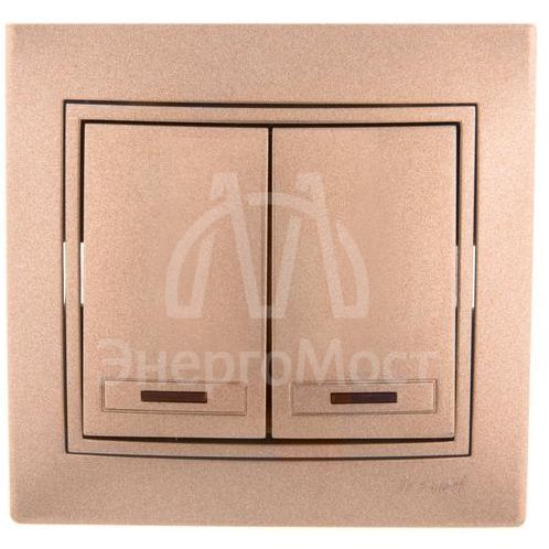 Выключатель 2-кл. СП Мира 10А IP20 с подсветкой со вставкой свет. корич. перламутр LEZARD 701-3131-112