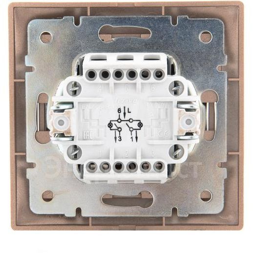 Выключатель 2-кл. СП Мира 10А IP20 с подсветкой со вставкой свет. корич. перламутр LEZARD 701-3131-112
