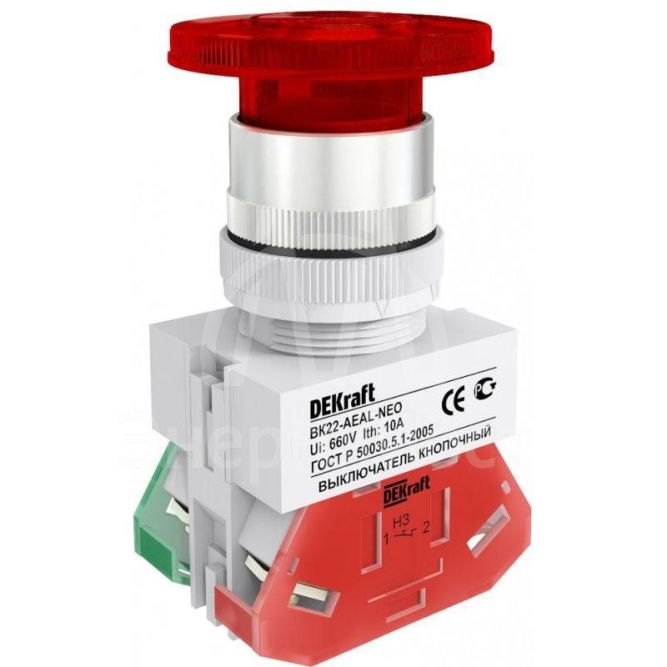 Выключатель кнопочный &amp;quot;Грибок&amp;quot; AEAL ВК-22 d22мм с фиксацией красн. DEKraft 25034DEK
