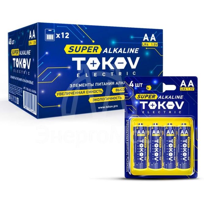 Элемент питания алкалиновый LR6/AA (блист.4шт) TOKOV ELECTRIC TKE-ALS-LR6/B4