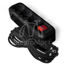 Удлинитель 3х5м с заземл. 16А IP20 S-303 ПВС 3х1 с выкл. черн. UNIVersal 2021