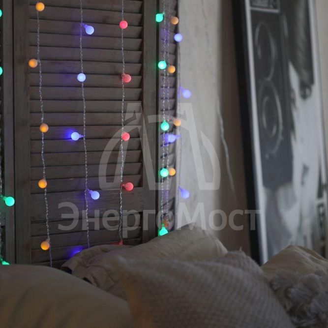 Гирлянда &amp;quot;Светодиодный Дождь&amp;quot; 1.5х1.5 м с насадками шарики свечение с динамикой LED мультиколор 230В провод прозр. Neon-Night 235-049