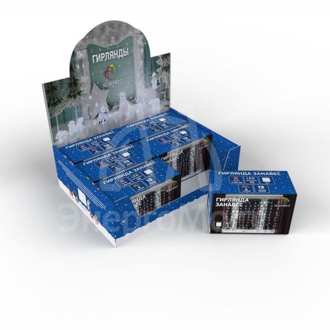 Гирлянда &amp;quot;Светодиодный Дождь&amp;quot; 1.5х1.5 м с насадками шарики свечение с динамикой LED мультиколор 230В провод прозр. Neon-Night 235-049