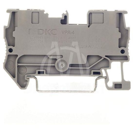 Клемма проходная зажим push-in 2 точки подключения 4кв.мм сер. DKC VPR-4-GY