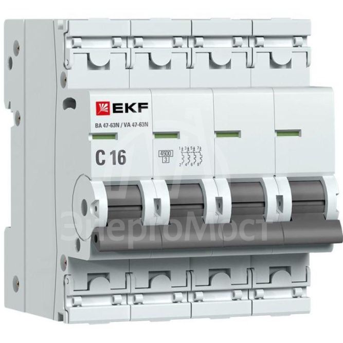 Выключатель автоматический модульный 4п 16А C 4.5кА ВА 47-63N PROxima EKF M634416C
