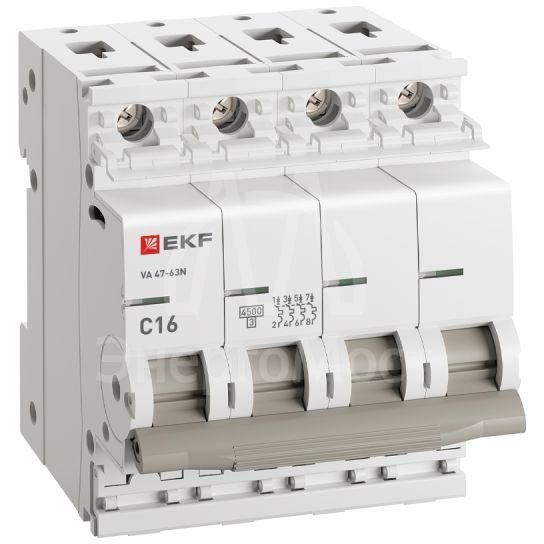 Выключатель автоматический модульный 4п 16А C 4.5кА ВА 47-63N PROxima EKF M634416C