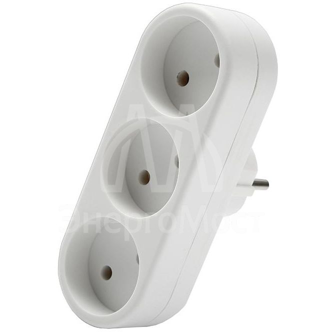 Разветвитель 3-м плоский без заземл. 10А 2200Вт 250В бел. DОМТОК 2655
