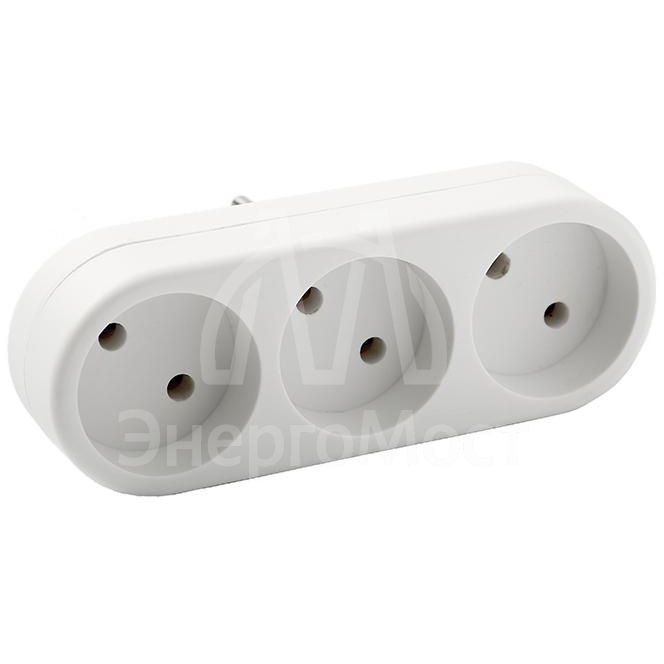 Разветвитель 3-м плоский без заземл. 10А 2200Вт 250В бел. DОМТОК 2655