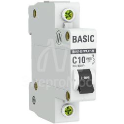 Выключатель автоматический модульный 1п C 10А 4.5кА ВА 47-29 Basic EKF mcb4729-1-10C