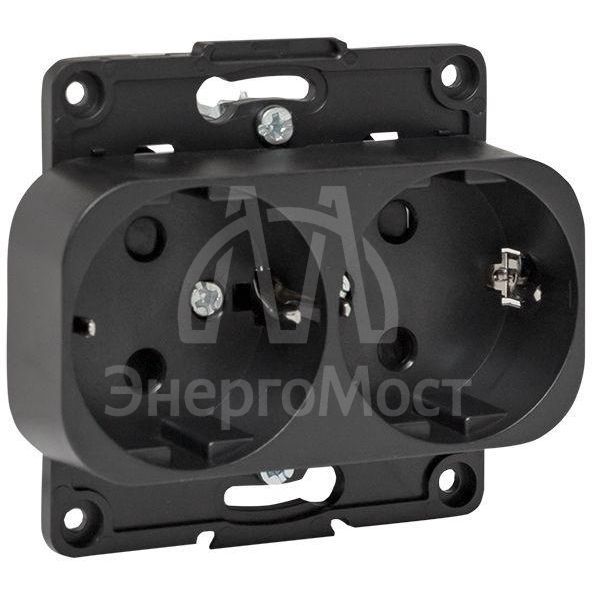 Розетка 2-м СП Стокгольм 16А с заземл. защ. шторки механизм черн. PROxima EKF EYR16-128-20
