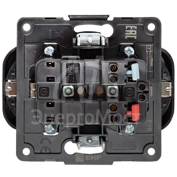 Розетка 2-м СП Стокгольм 16А с заземл. защ. шторки механизм черн. PROxima EKF EYR16-128-20