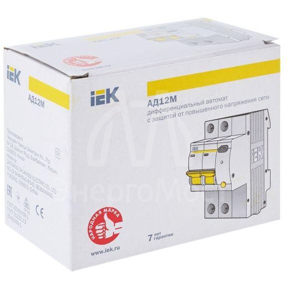 Выключатель автоматический дифференциального тока 2п B 16А 30мА тип A 4.5кА АД-12М IEK MAD12-2-016-B-030