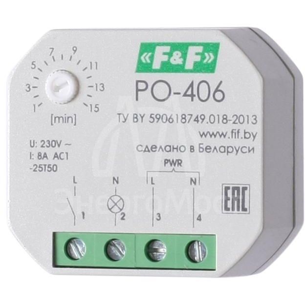 Реле времени PO-406 (задержка выкл. /управ. контактом 230В 8А 1НО IP20 монтаж в коробку d-60мм) F&amp;amp;F EA02.001.019