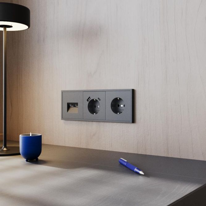 Розетка компьютерная 2-м СП S70 RJ45 + RJ45 кат.6 механизм графит Voltum VLS060207