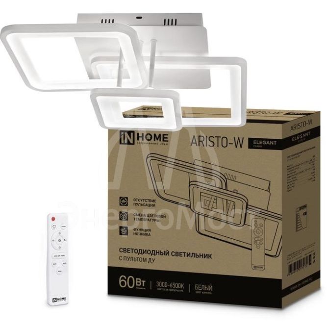 Светильник светодиодный ELEGANT ARISTO-W 60Вт 230В 3000-6500К 4700лм 531х448х151мм пульт ДУ бел. IN HOME 4690612047270