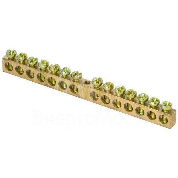 Шина PEN &amp;quot;ноль-земля&amp;quot; 6х9 14 отвер. латунь крепеж по центру PROxima EKF sn0-63-14