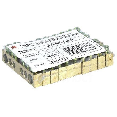 Шина PEN &amp;quot;ноль-земля&amp;quot; 6х9 14 отвер. латунь крепеж по центру PROxima EKF sn0-63-14