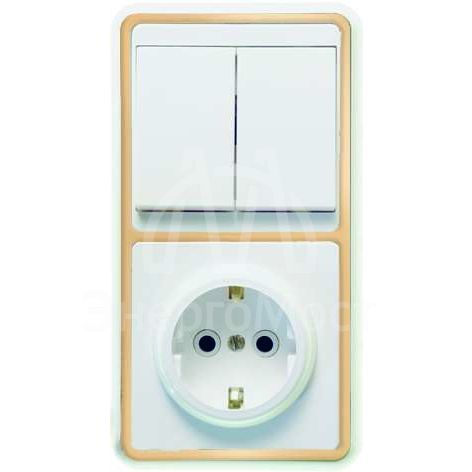 Блок БКВР-032 Бэлла (2-кл. выкл. + розетка с заземл.) зол. Кунцево 5832