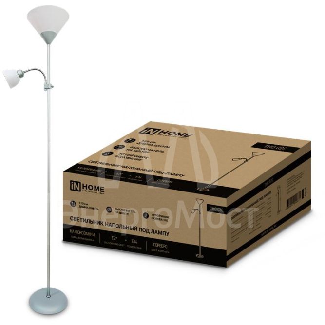 Светильник ТНО 02С 60Вт E27/E14 230В торшер напольный под лампу на основании серебр. IN HOME 4690612042671