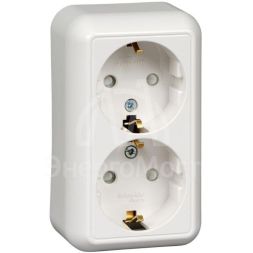 Розетка 2-м ОП Прима 16А 250В защ. шторки с заземл. (опт. упак.) бел. SchE RA16-214-B