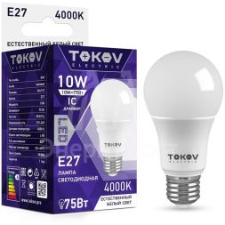 Лампа светодиодная 10Вт А60 4000К Е27 176-264В TOKOV ELECTRIC TKE-A60-E27-10-4K